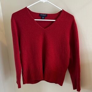 Ann Taylor Red V-Neck Lightweight Cashmere Sweater